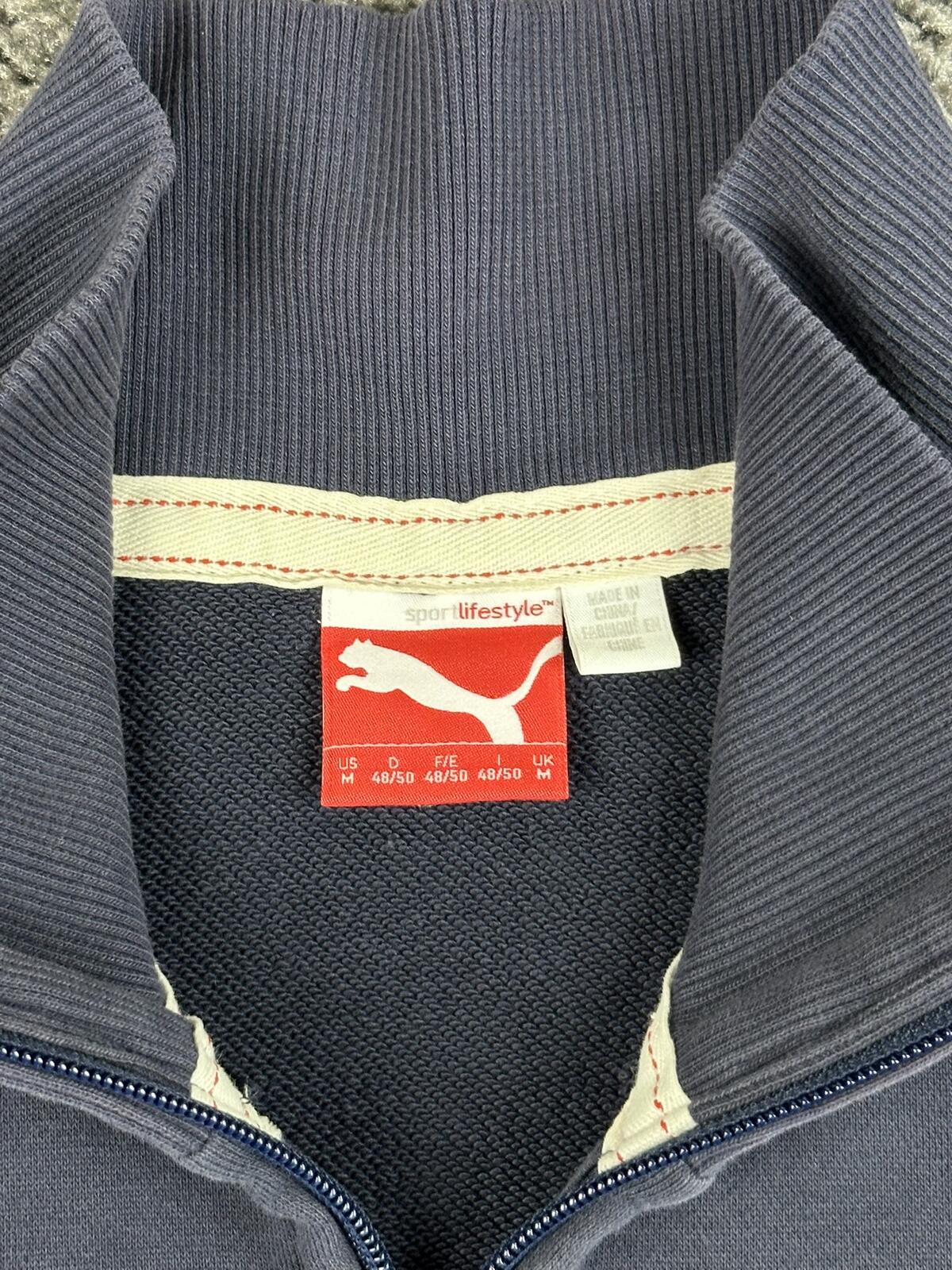 Vintage Puma Mens Full Zip Track Jacket Navy Blue Sweatshirt Green Logo Sz M