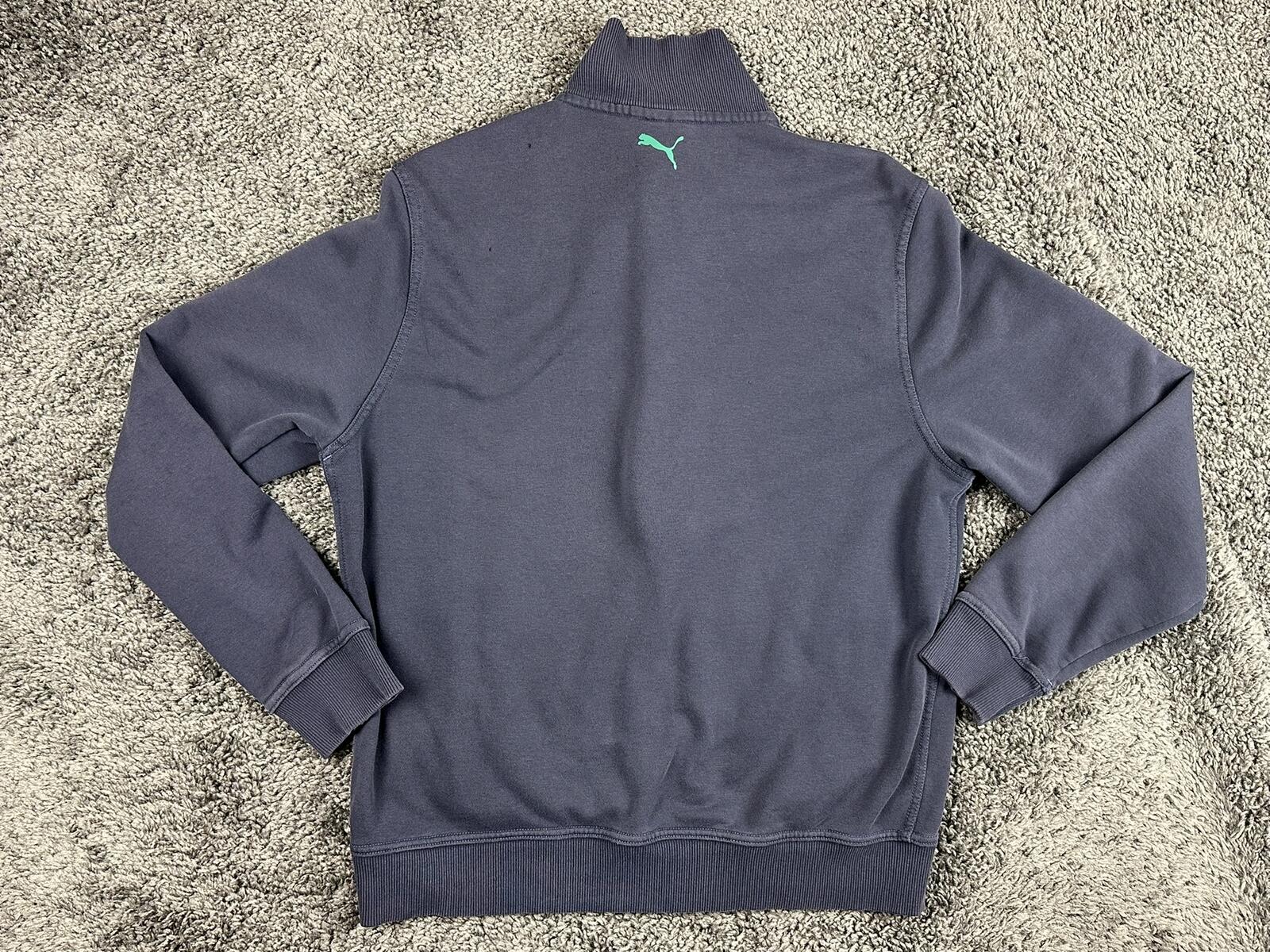 Vintage Puma Mens Full Zip Track Jacket Navy Blue Sweatshirt Green Logo Sz M