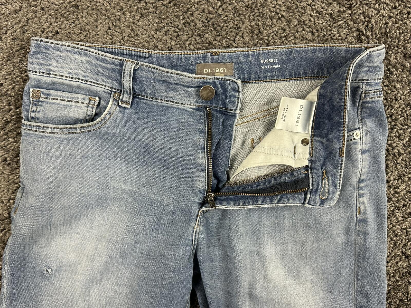 DL1961 Russell Slim Straight Jeans Mens Light Wash Stretch 32x34 (Fits 33x29)