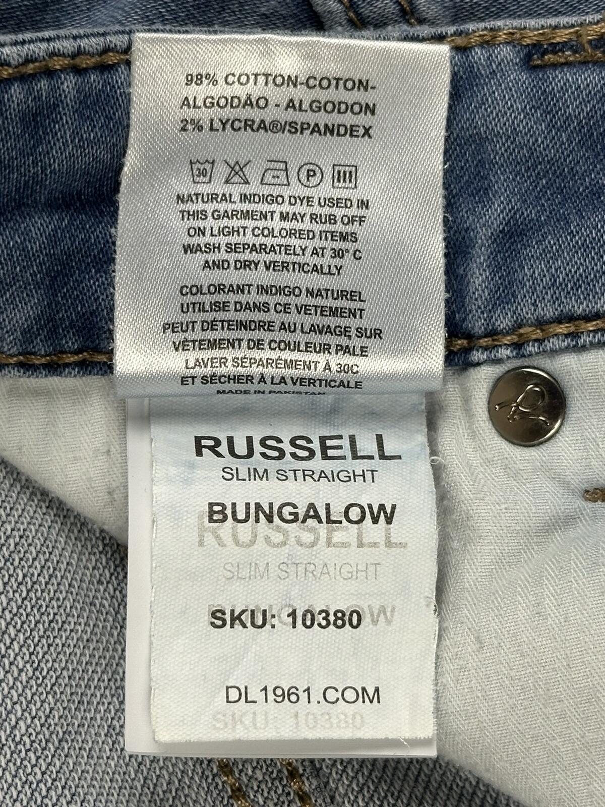 DL1961 Russell Slim Straight Jeans Mens Light Wash Stretch 32x34 (Fits 33x29)