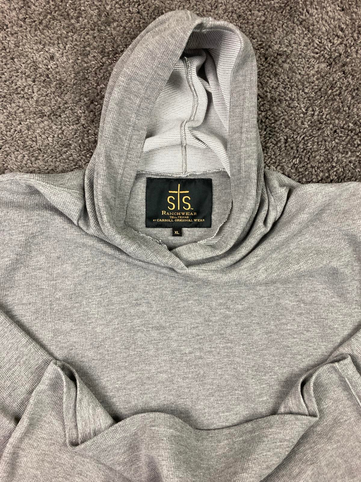 STS Ranchwear Mens Hoodie Heather Grey Waffle Knit Pullover Western Sz XL