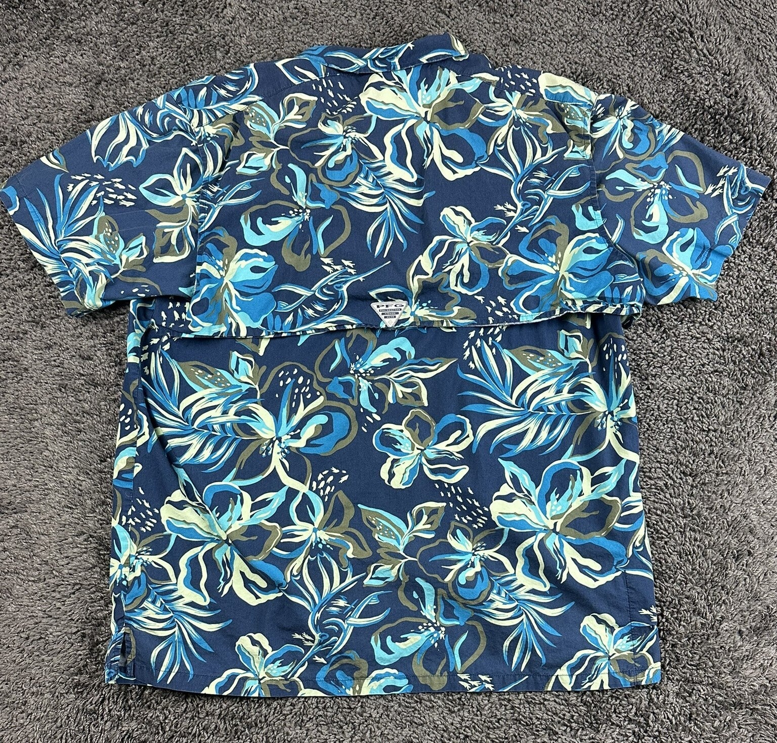 Columbia PFG Trollers Best Fishing Shirt Mens Blue Marlin Tropical S/S  XL