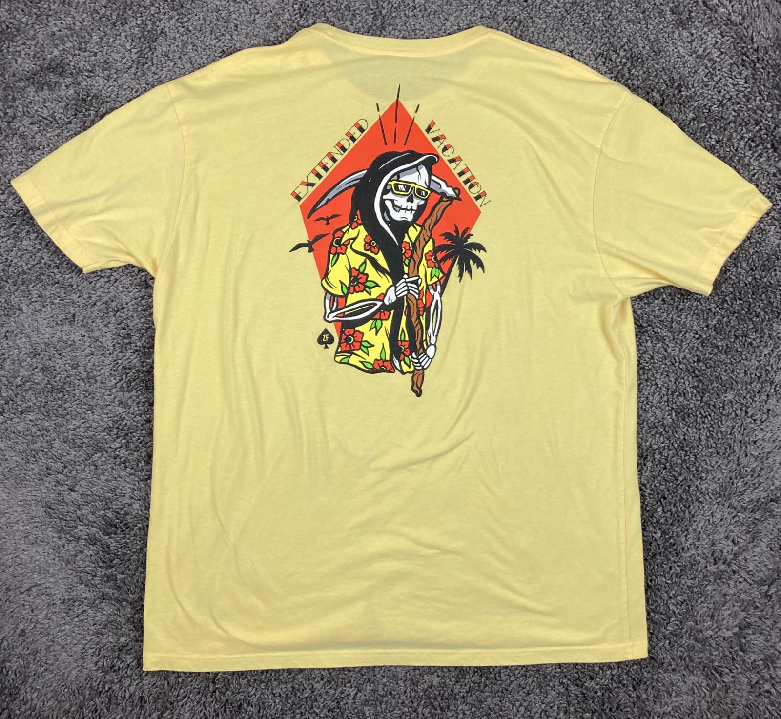 Zero Foxtrot Extended Vacation T-Shirt Mens Yellow Grim Reaper Graphic USA 2XL