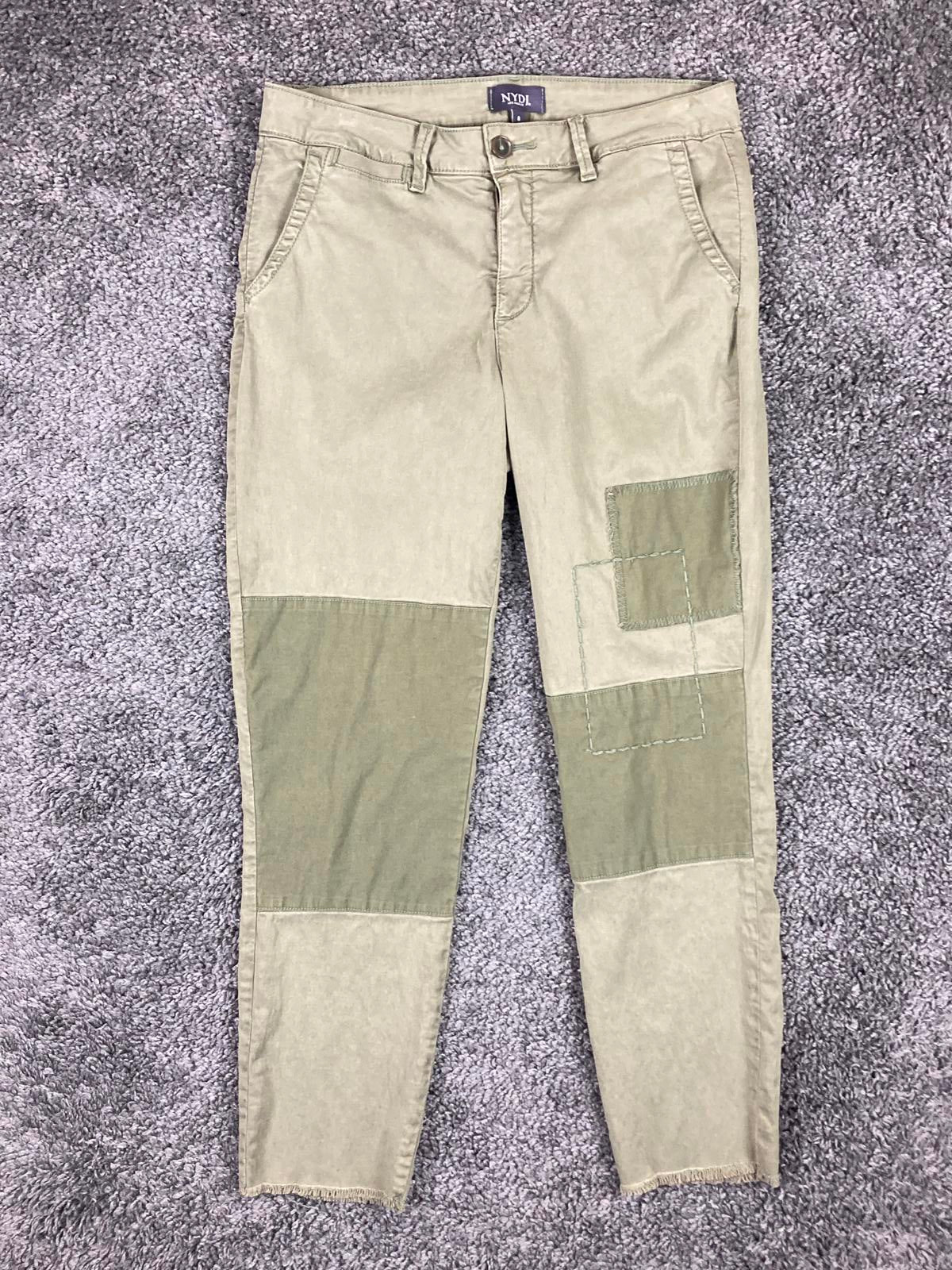 NYDJ Marilyn Straight Ankle Patchwork Chino Pants Womens Olive Khaki Raw Hem 8