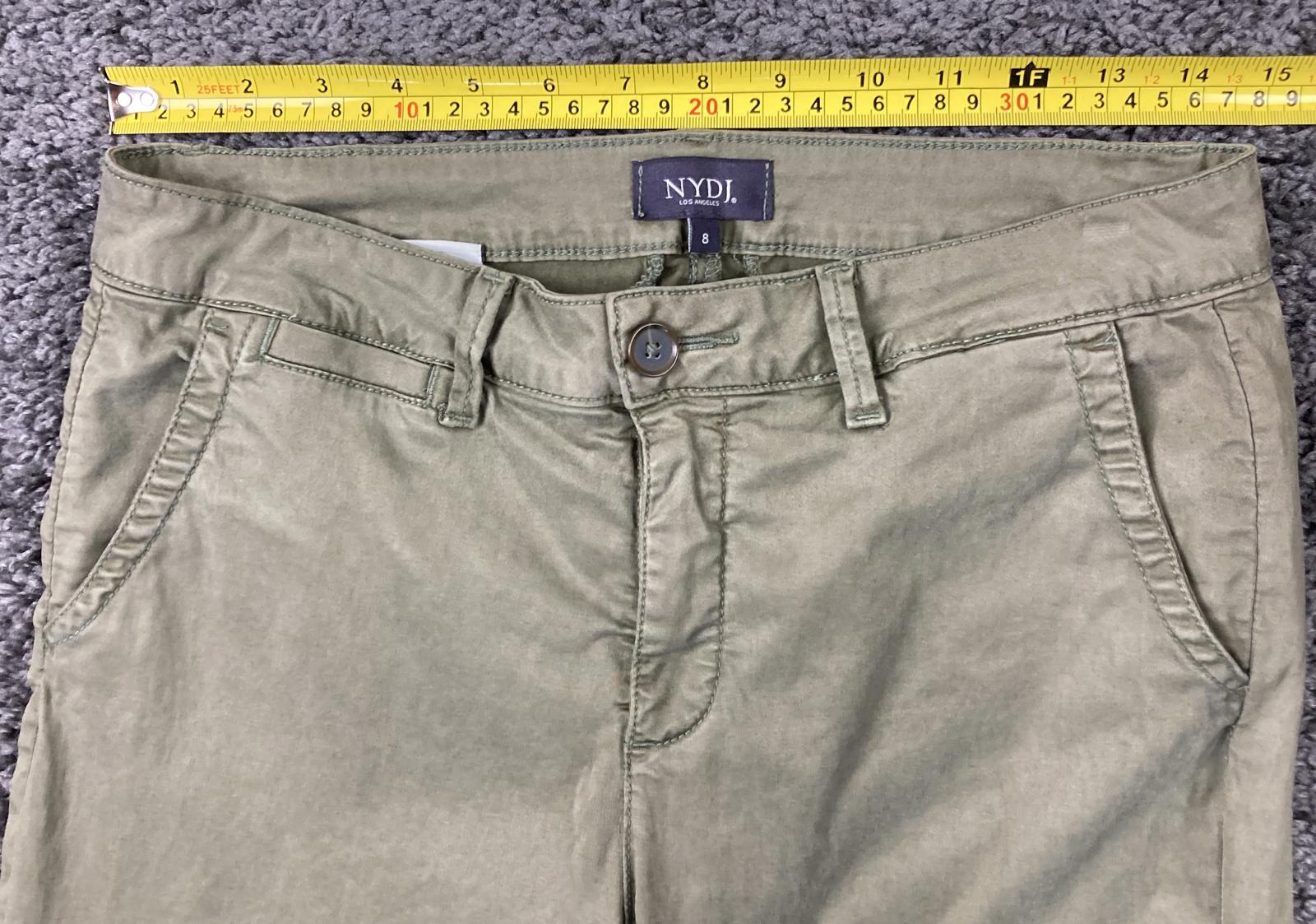 NYDJ Marilyn Straight Ankle Patchwork Chino Pants Womens Olive Khaki Raw Hem 8