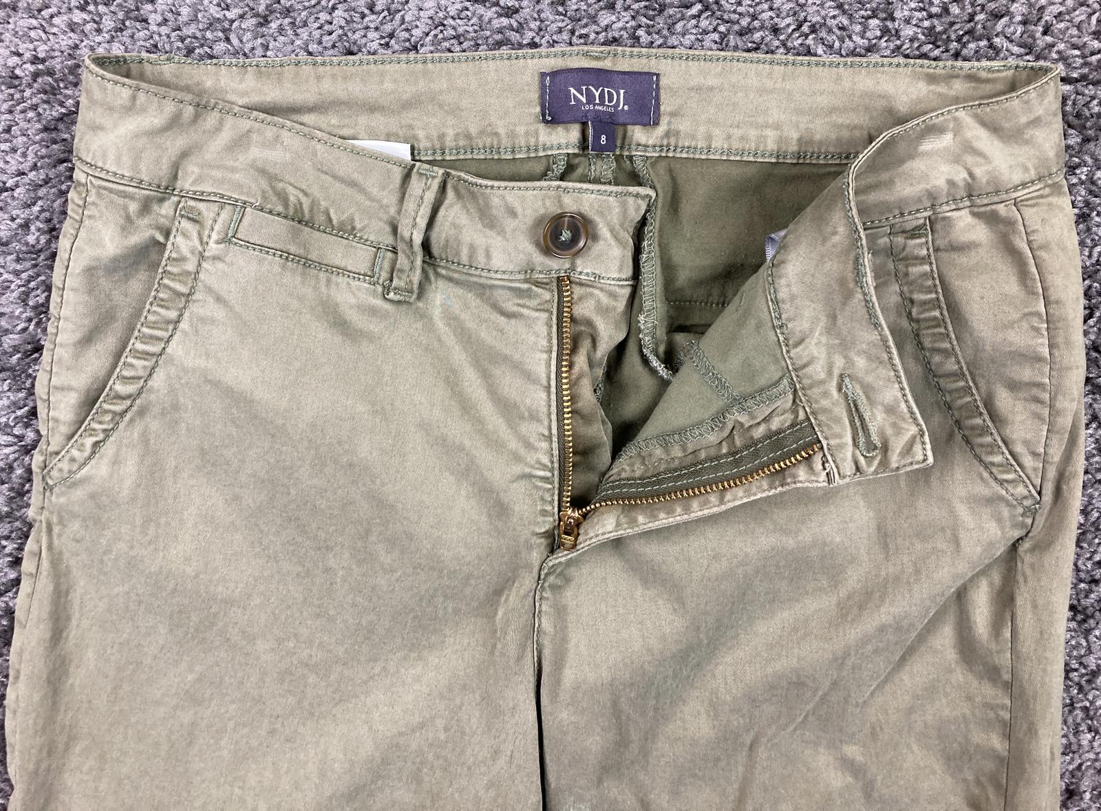 NYDJ Marilyn Straight Ankle Patchwork Chino Pants Womens Olive Khaki Raw Hem 8