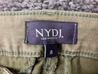 NYDJ Marilyn Straight Ankle Patchwork Chino Pants Womens Olive Khaki Raw Hem 8