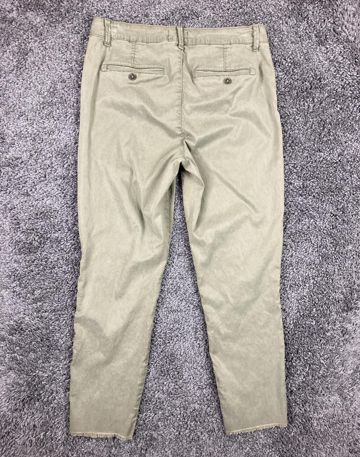 NYDJ Marilyn Straight Ankle Patchwork Chino Pants Womens Olive Khaki Raw Hem 8