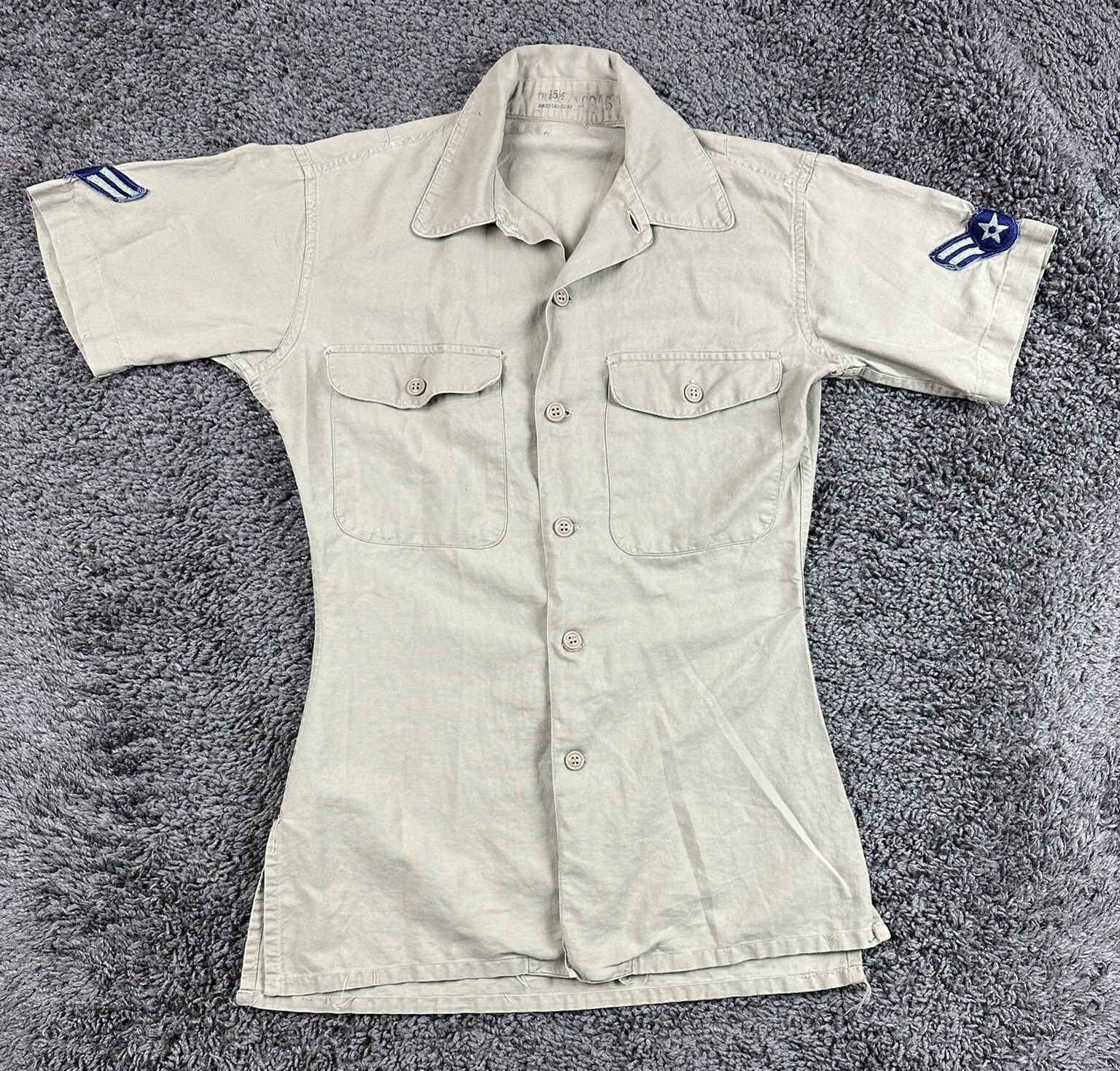 Vtg 1956 USAF Tan Tropical Shirt Mens Air Force Military Cotton Uniform 15.5 M