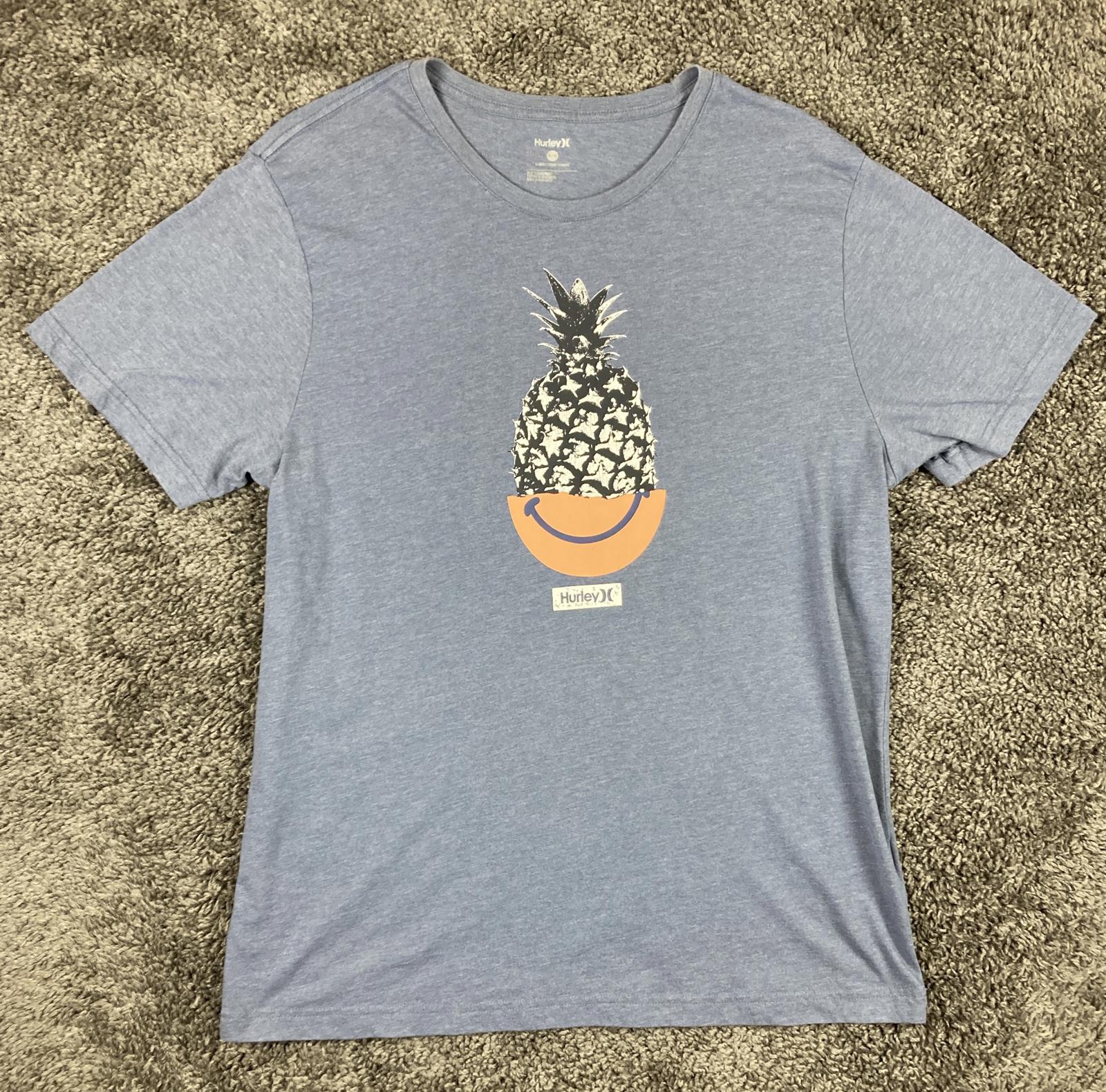 Hurley Men's Pinehappy Everyday Washed T-Shirt Blue Pineapple Smiley Logo Sz XL