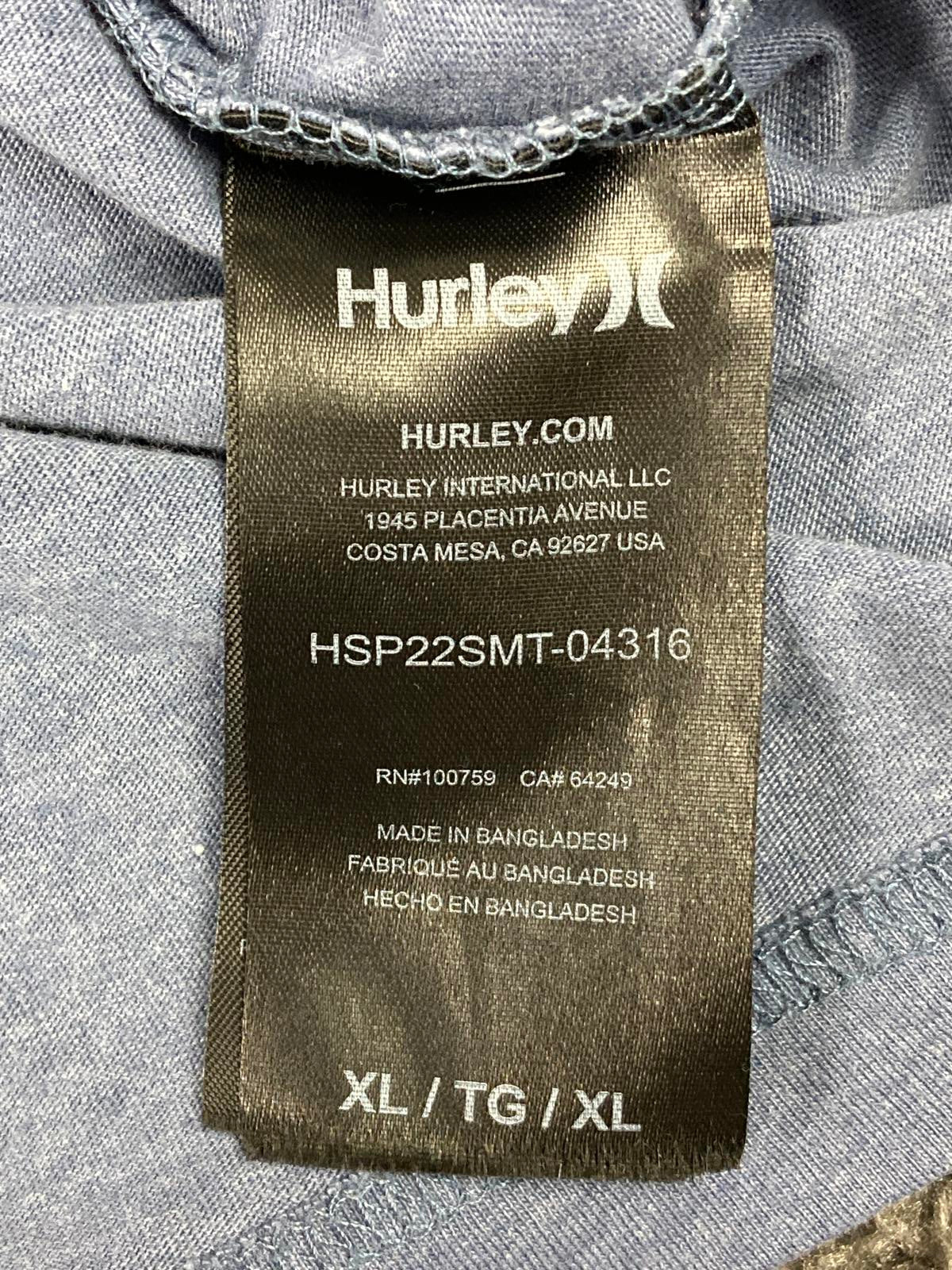 Hurley Men's Pinehappy Everyday Washed T-Shirt Blue Pineapple Smiley Logo Sz XL