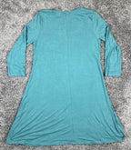Garnet Hill Women's Teal Green Knit Trapeze Swing Dress 3/4 Sleeve Stretch Small