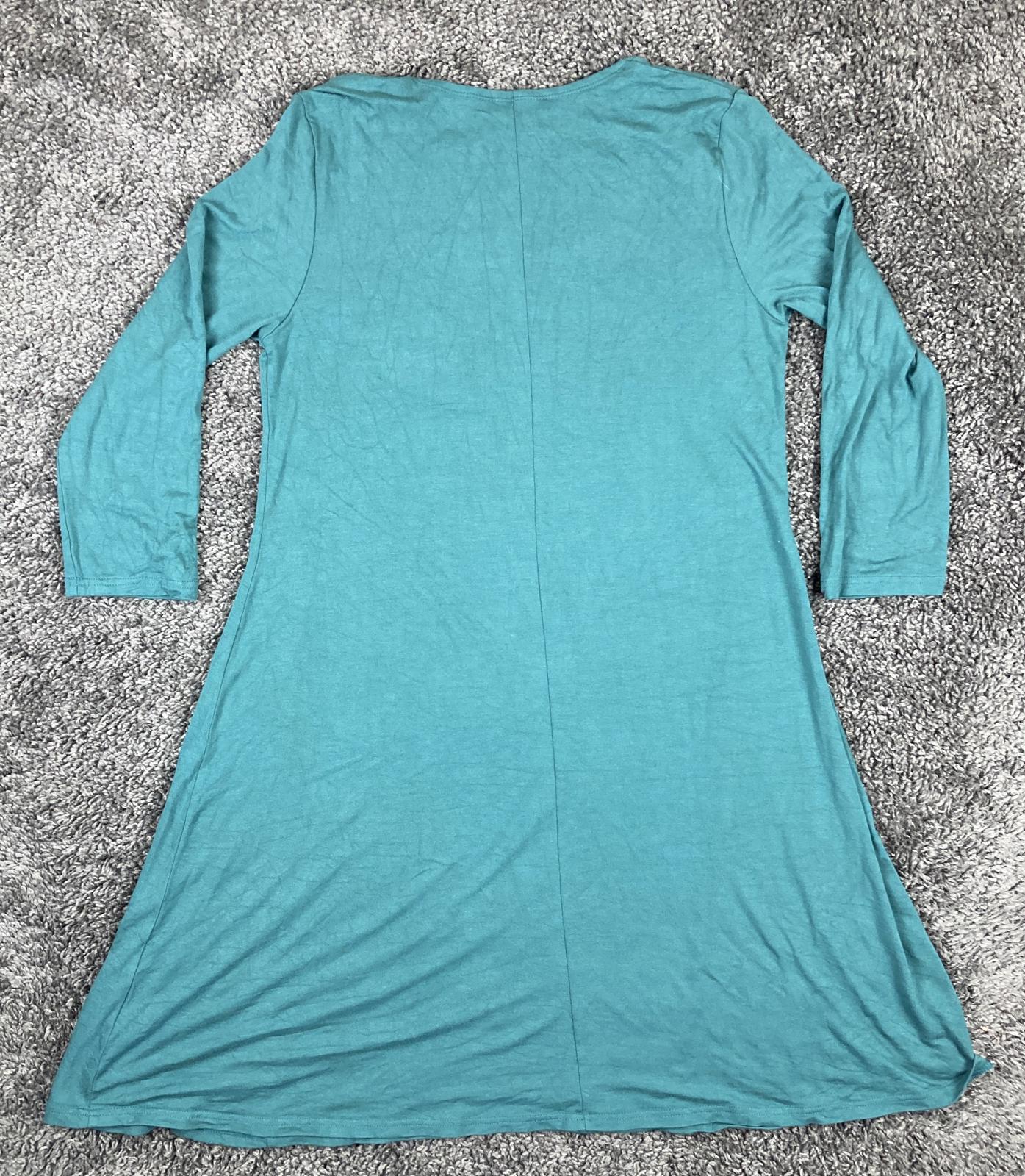 Garnet Hill Women's Teal Green Knit Trapeze Swing Dress 3/4 Sleeve Stretch Small