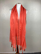 Coral Sheer Lightweight Wrap Scarf Tassel Beaded Ends Soft Evening Shawl 78x28