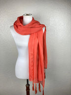 Coral Sheer Lightweight Wrap Scarf Tassel Beaded Ends Soft Evening Shawl 78x28