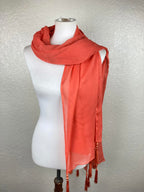Coral Sheer Lightweight Wrap Scarf Tassel Beaded Ends Soft Evening Shawl 78x28