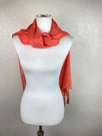 Coral Sheer Lightweight Wrap Scarf Tassel Beaded Ends Soft Evening Shawl 78x28