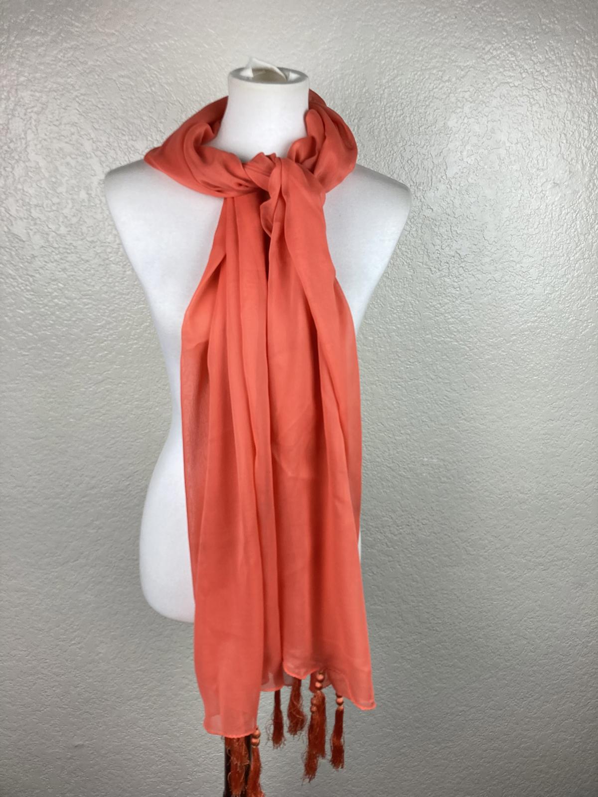 Coral Sheer Lightweight Wrap Scarf Tassel Beaded Ends Soft Evening Shawl 78x28