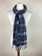 Love Culture Charcoal Gray Plaid Fleece Scarf Winter Fringe Unisex Wrap 65x12