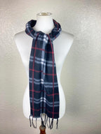Love Culture Charcoal Gray Plaid Fleece Scarf Winter Fringe Unisex Wrap 65x12