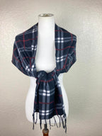 Love Culture Charcoal Gray Plaid Fleece Scarf Winter Fringe Unisex Wrap 65x12
