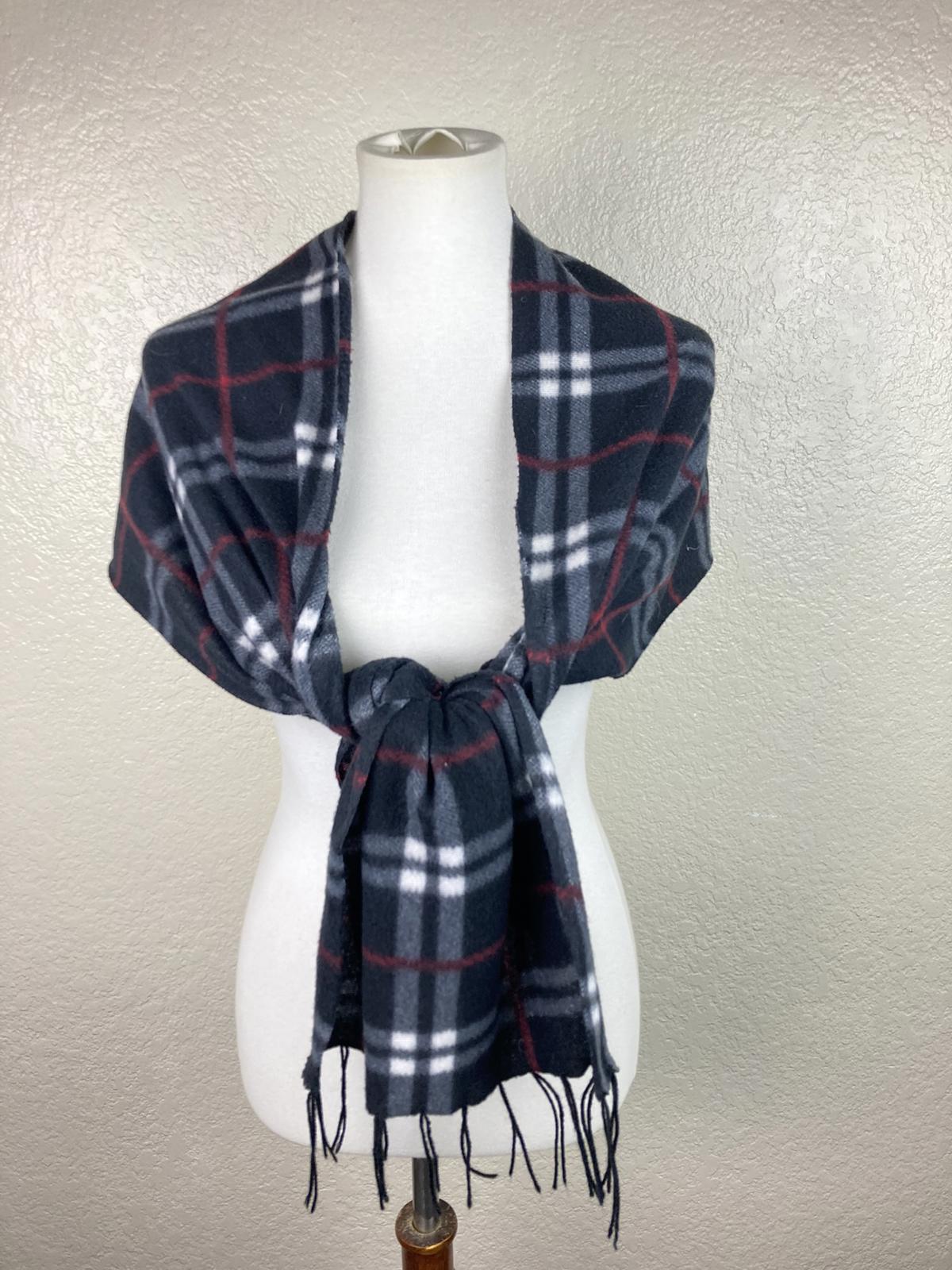 Love Culture Charcoal Gray Plaid Fleece Scarf Winter Fringe Unisex Wrap 65x12