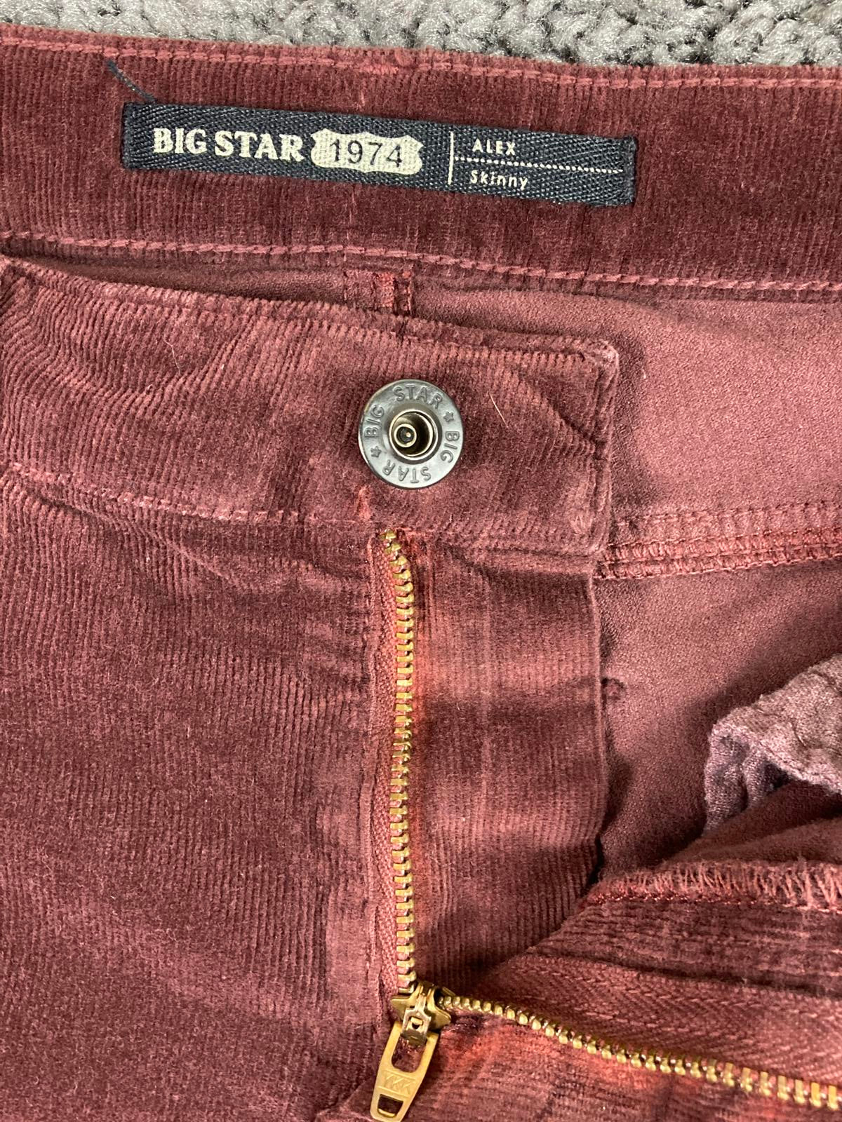 Big Star 1974 Alex Skinny Corduroy Pants Womens 27R Burgundy Stretch