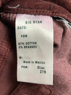 Big Star 1974 Alex Skinny Corduroy Pants Womens 27R Burgundy Stretch