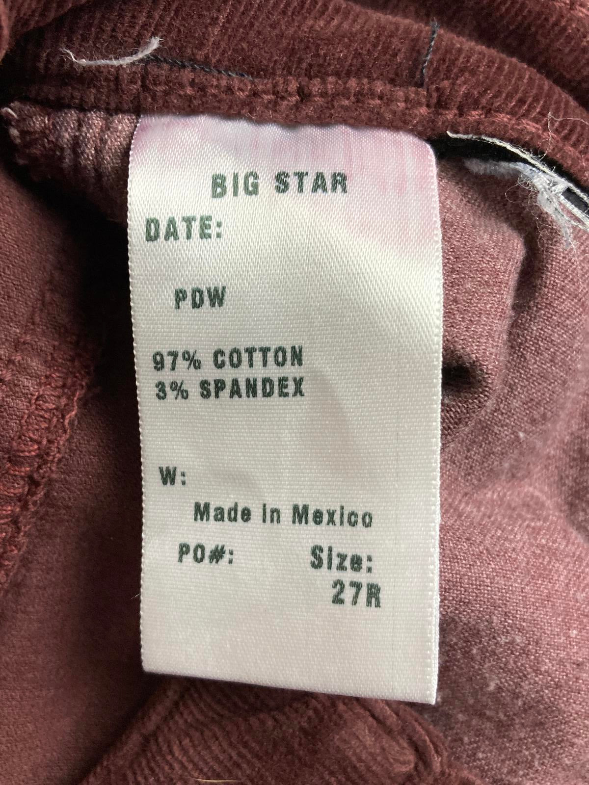 Big Star 1974 Alex Skinny Corduroy Pants Womens 27R Burgundy Stretch