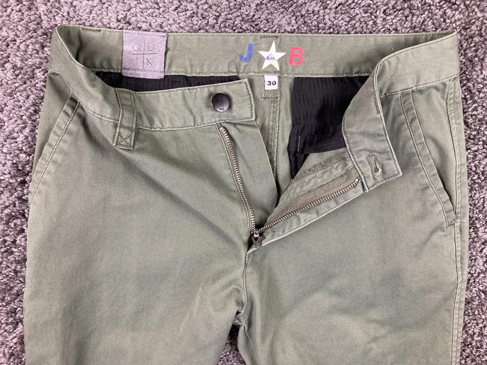 Quiksilver Union Stretch Chino Pants Olive Green Slim Straight Leg Mens Size 30