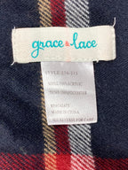 Grace & Lace Blanket Scarf Plaid Red Navy Fringe Wrap Shawl 72x38 in.