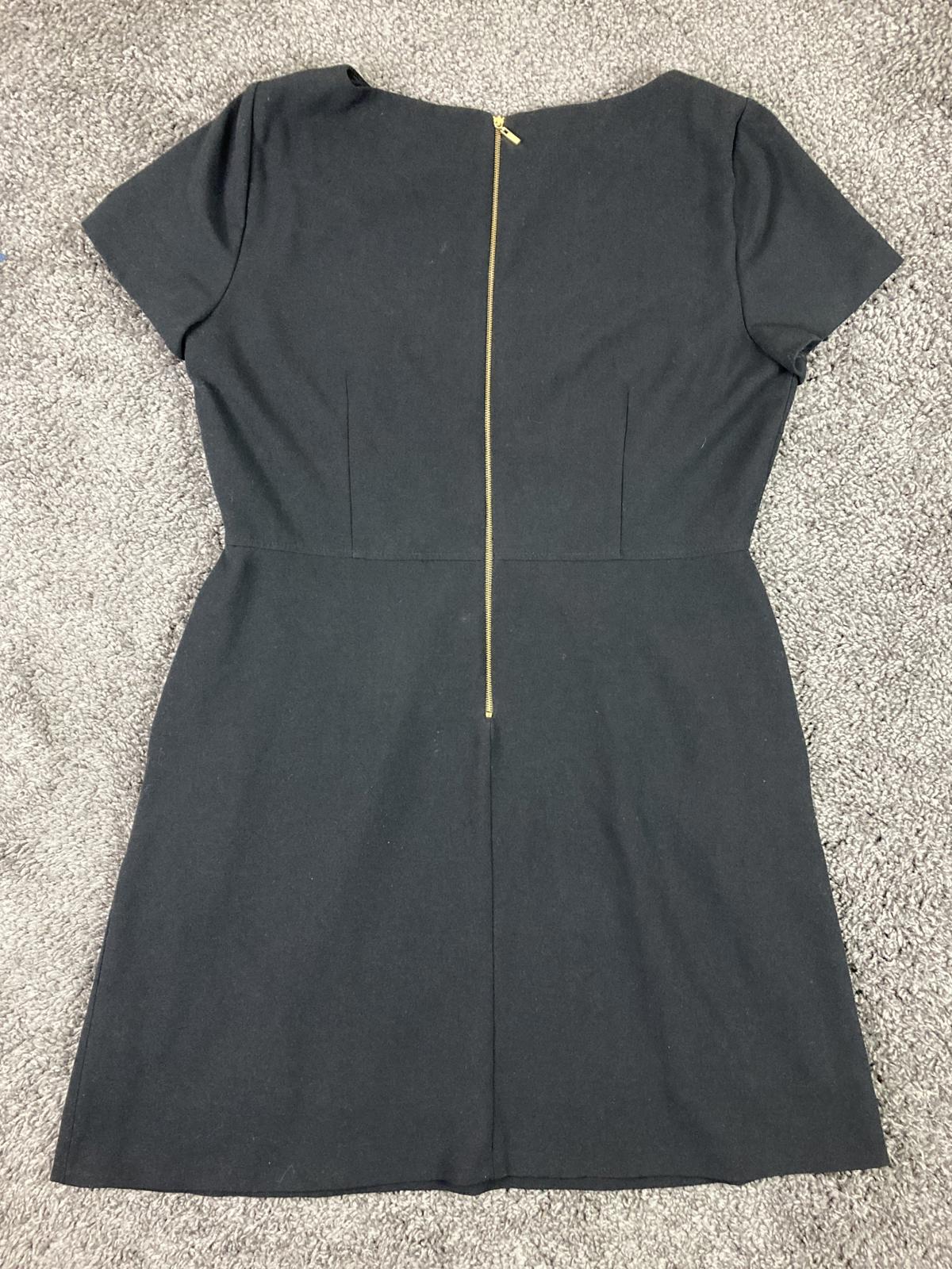 Tahari Arthur S Levine Black Lined Sheath Dress Pockets Gold Zipper Sz 16