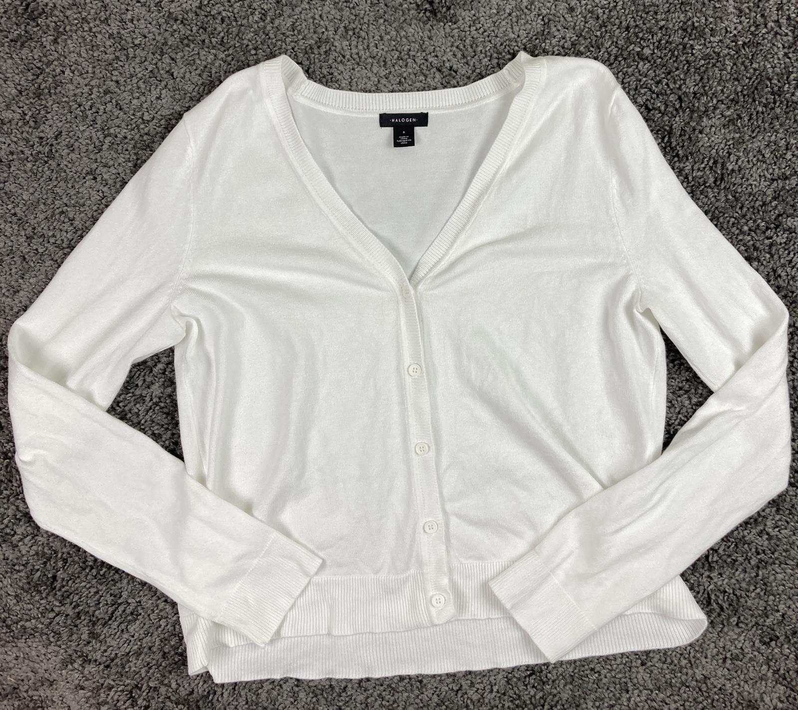 Halogen Cardigan Sweater Women Small White Button Front  Lightweight Soft Knit