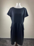 Tahari Arthur S Levine Black Lined Sheath Dress Pockets Gold Zipper Sz 16