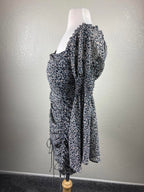 Vici Morris Floral Bell Sleeve Ruched Mini Dress Black White Boho Square Neck S