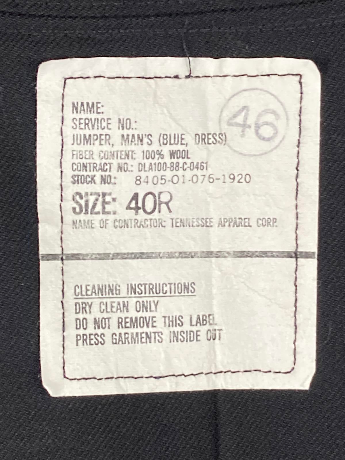 Vintage 1988 US Navy Dress Blue Wool Jumper Storekeeper PO2 SIMA Long Beach 40R