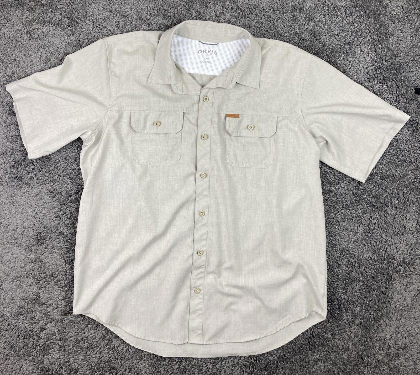Orvis Men Shirt  Short Sleeve Button Front Fishing Tan Lightweight Size XL