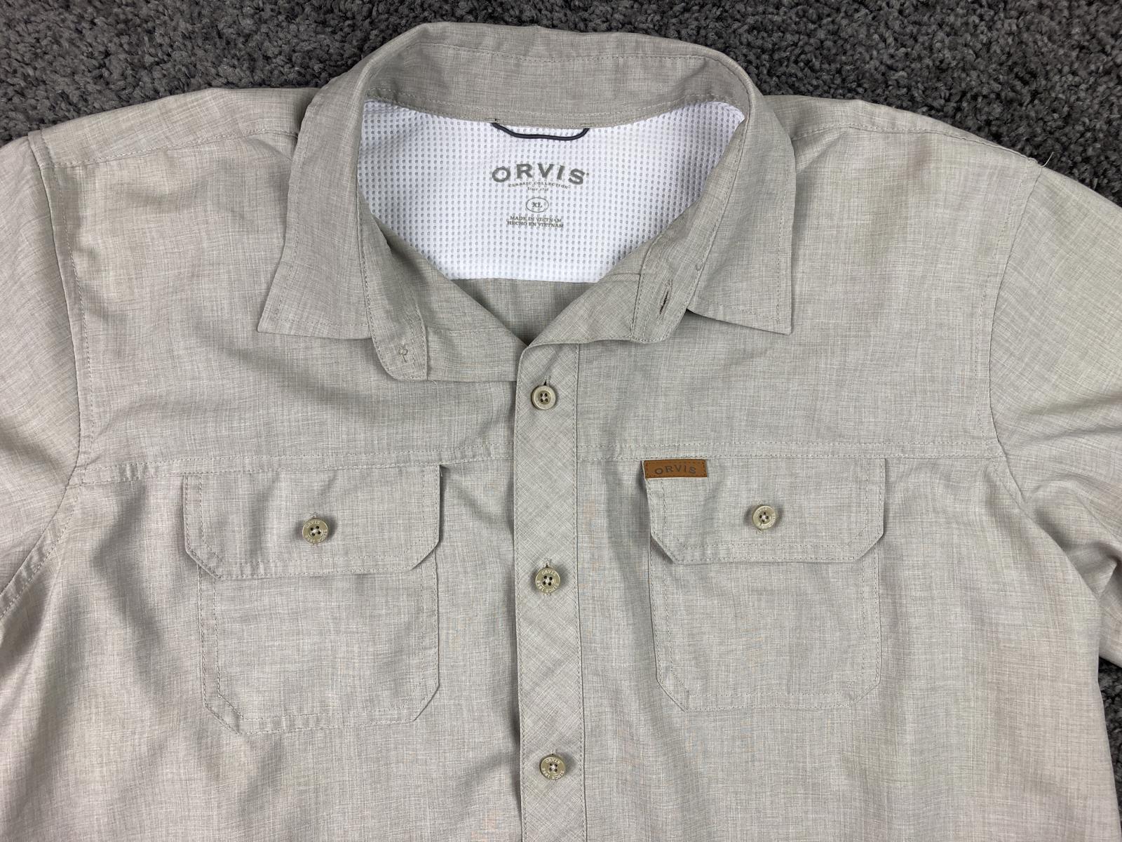 Orvis Men Shirt  Short Sleeve Button Front Fishing Tan Lightweight Size XL