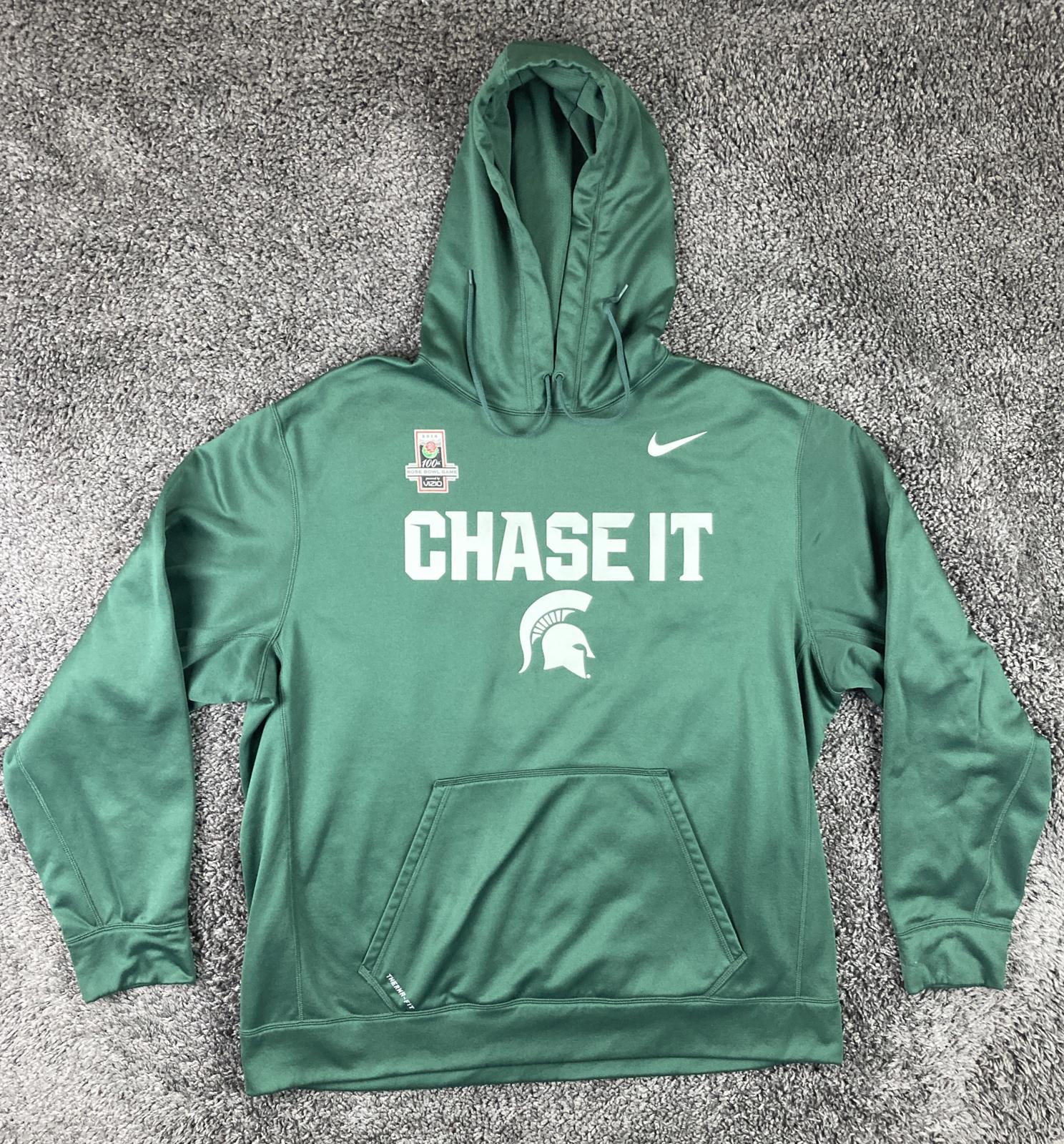 Nike Michigan State Spartans 2014 Rose Bowl 100th Chase It Hoodie Green Mens 2XL