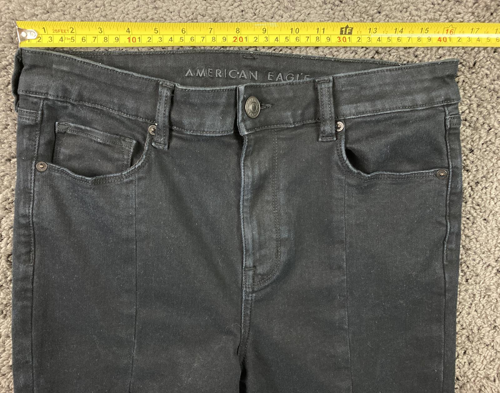 American Eagle Hi-Rise Skinny Kick Jeans Short Black Seam Split Hem Sz 14