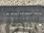 American Eagle Hi-Rise Skinny Kick Jeans Short Black Seam Split Hem Sz 14