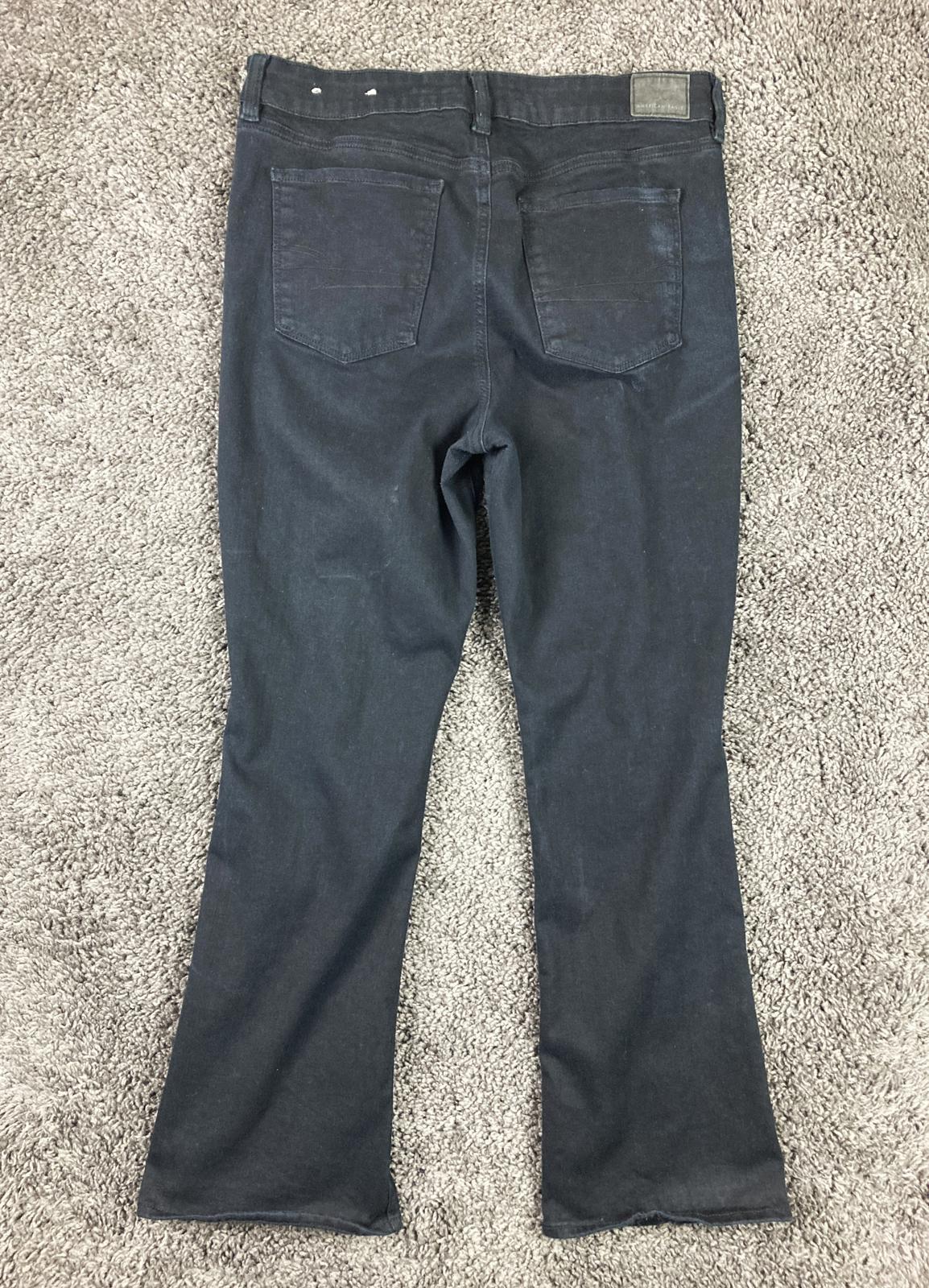 American Eagle Hi-Rise Skinny Kick Jeans Short Black Seam Split Hem Sz 14