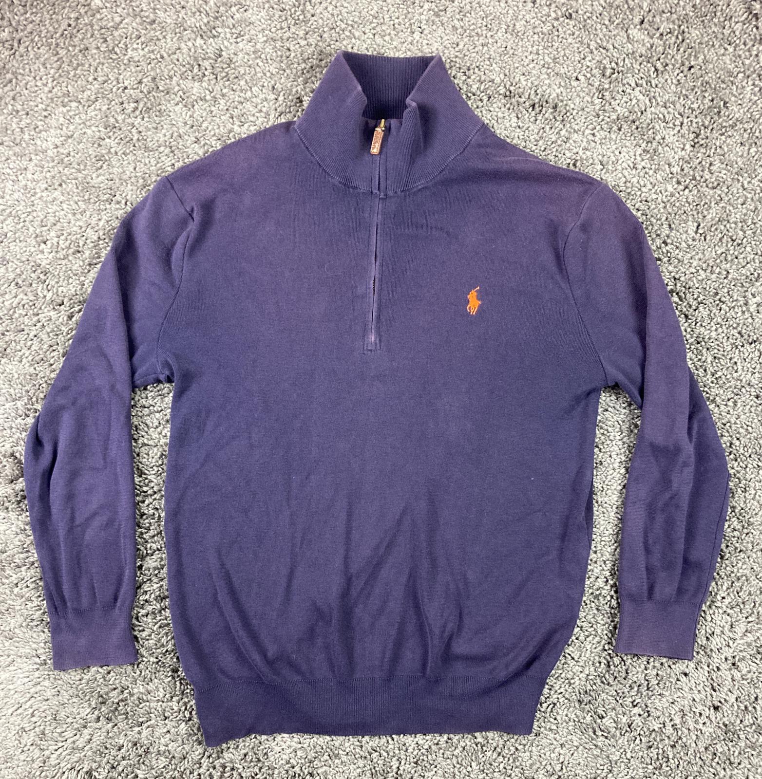 Polo Ralph Lauren Estate-Rib 1/4 Zip Purple Pima Cotton Sweater Mens Medium