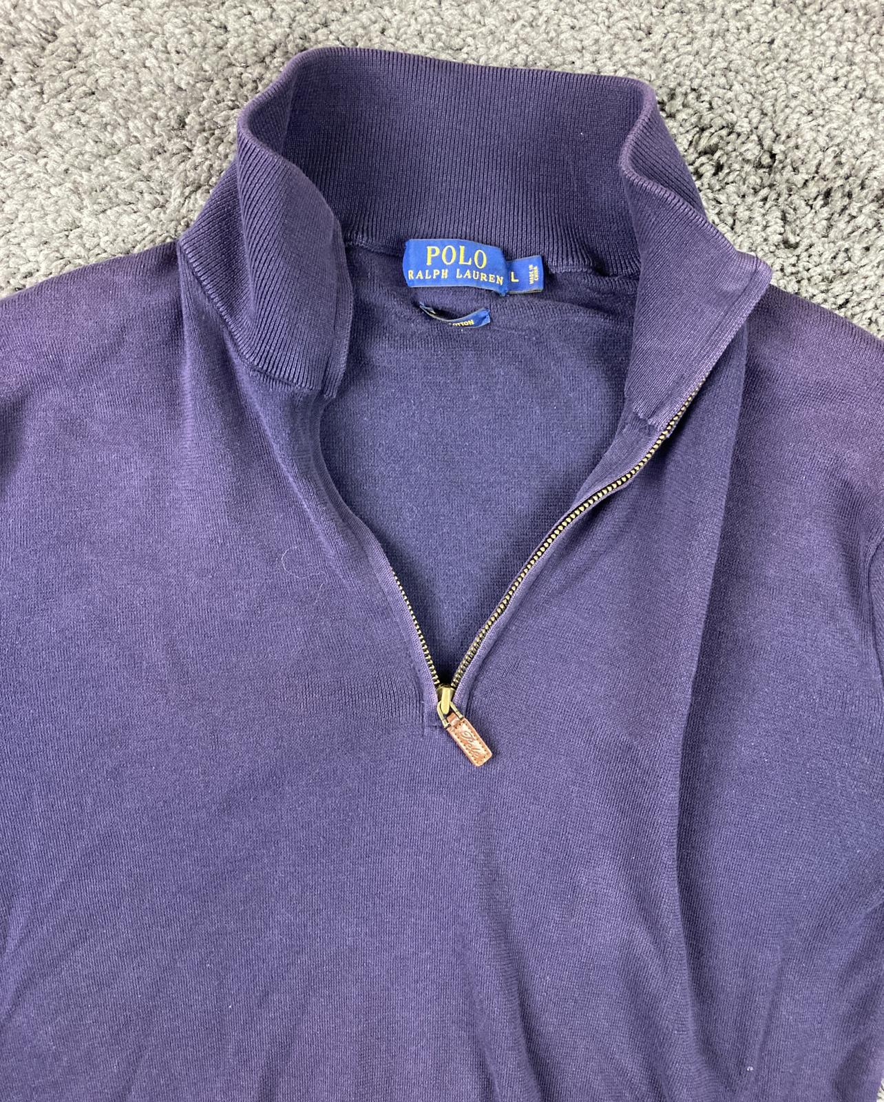 Polo Ralph Lauren Estate-Rib 1/4 Zip Purple Pima Cotton Sweater Mens Medium