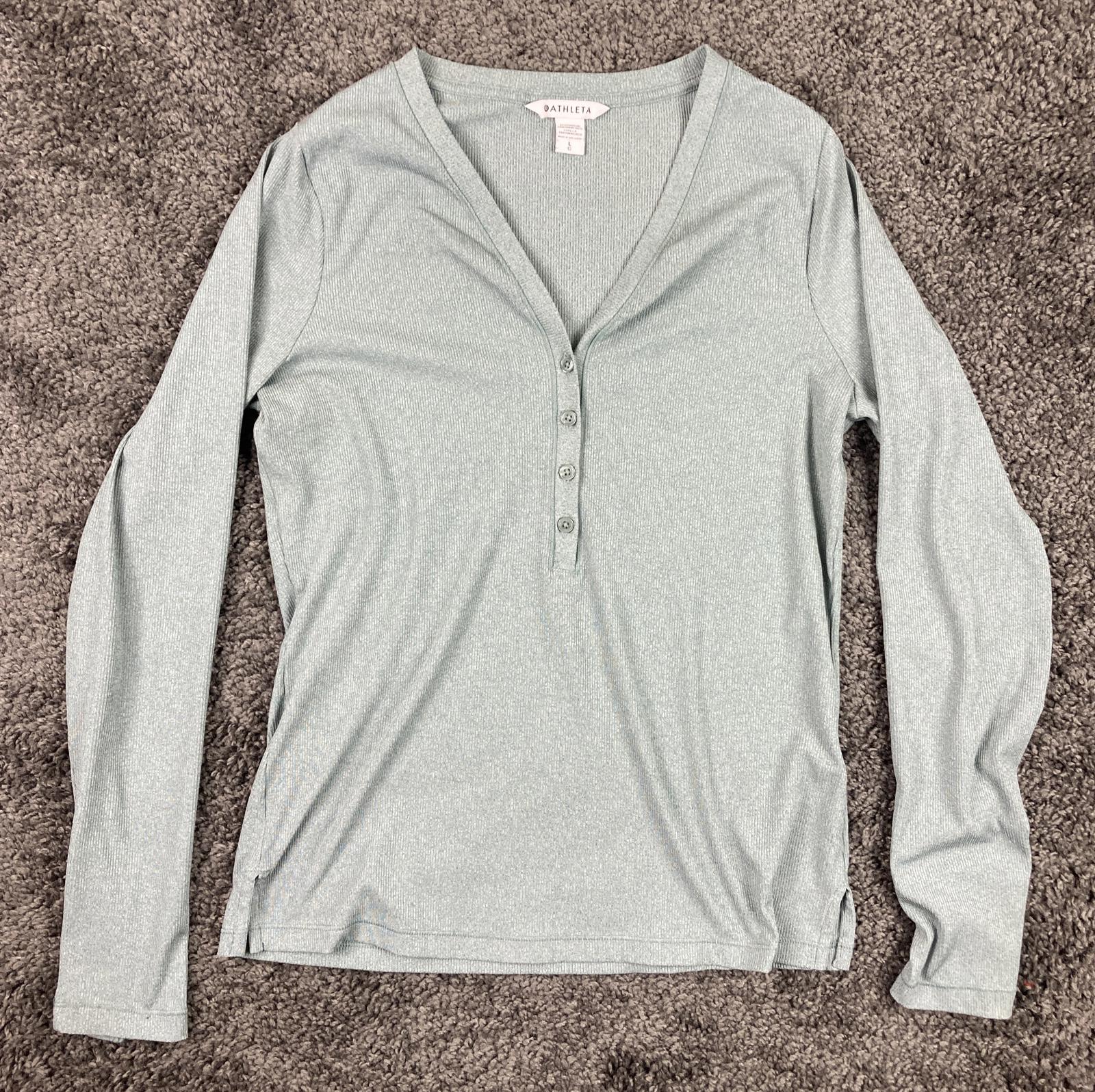 Athleta Womens Ribbed Henley Long Sleeve Top light Green Size Large