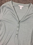Athleta Womens Ribbed Henley Long Sleeve Top light Green Size Large