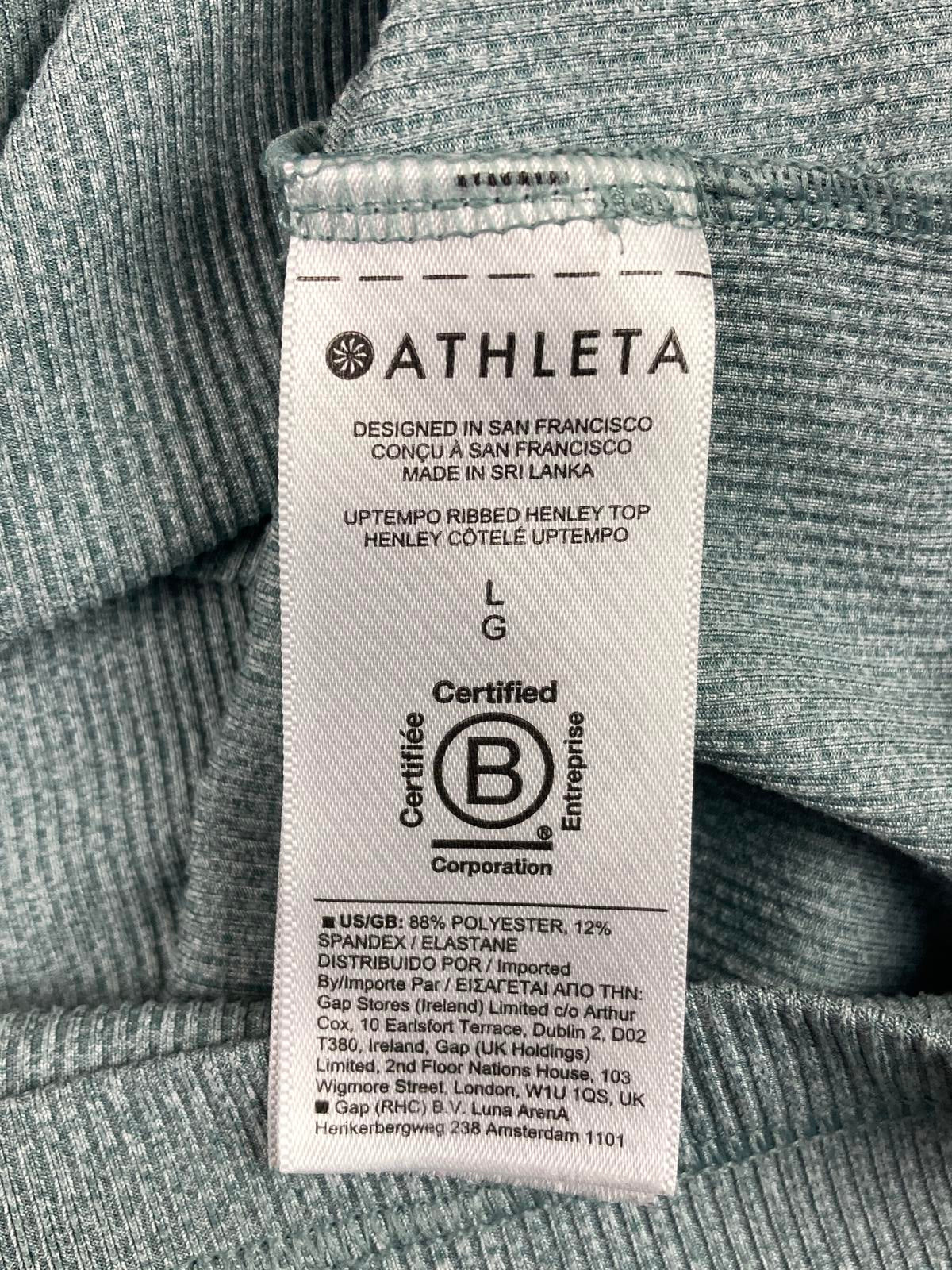 Athleta Womens Ribbed Henley Long Sleeve Top light Green Size Large