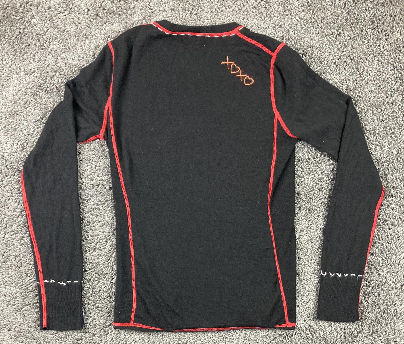 Meister Merino Wool Base Layer Top Women's Black Red Trim Sz S