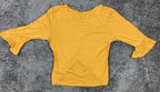Nanette Lepore Mustard Gold Ruched Cinch Front Bell Sleeve Top Sz Large