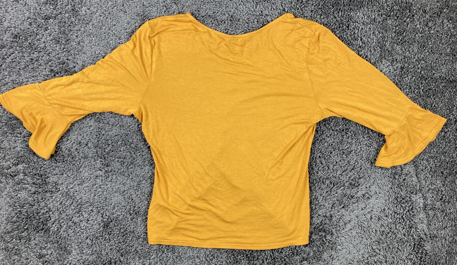 Nanette Lepore Mustard Gold Ruched Cinch Front Bell Sleeve Top Sz Large
